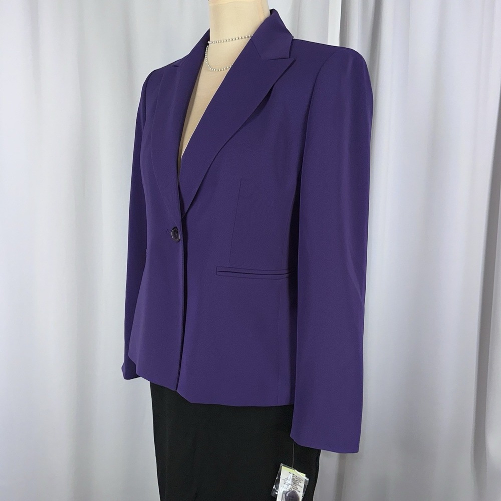 NWT Kasper Petite Blazer Jacket Sz 4P Deep Purple One Button Business Casual - Picture 3 of 12